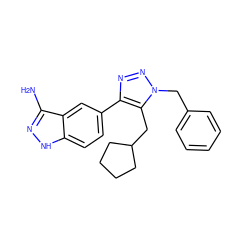 Nc1n[nH]c2ccc(-c3nnn(Cc4ccccc4)c3CC3CCCC3)cc12 ZINC000147917939