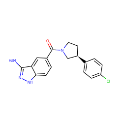 Nc1n[nH]c2ccc(C(=O)N3CC[C@@H](c4ccc(Cl)cc4)C3)cc12 ZINC001772599638