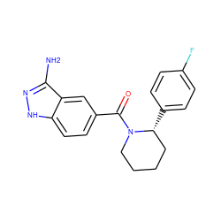 Nc1n[nH]c2ccc(C(=O)N3CCCC[C@H]3c3ccc(F)cc3)cc12 ZINC000584904889