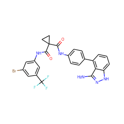 Nc1n[nH]c2cccc(-c3ccc(NC(=O)C4(C(=O)Nc5cc(Br)cc(C(F)(F)F)c5)CC4)cc3)c12 ZINC001772620396