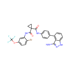 Nc1n[nH]c2cccc(-c3ccc(NC(=O)C4(C(=O)Nc5cc(OC(F)(F)F)ccc5Br)CC4)cc3)c12 ZINC001772614281