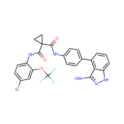 Nc1n[nH]c2cccc(-c3ccc(NC(=O)C4(C(=O)Nc5ccc(Br)cc5OC(F)(F)F)CC4)cc3)c12 ZINC001772625114