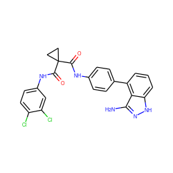 Nc1n[nH]c2cccc(-c3ccc(NC(=O)C4(C(=O)Nc5ccc(Cl)c(Cl)c5)CC4)cc3)c12 ZINC001772618437