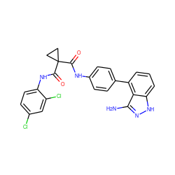 Nc1n[nH]c2cccc(-c3ccc(NC(=O)C4(C(=O)Nc5ccc(Cl)cc5Cl)CC4)cc3)c12 ZINC001772586034