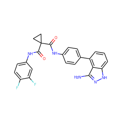 Nc1n[nH]c2cccc(-c3ccc(NC(=O)C4(C(=O)Nc5ccc(F)c(F)c5)CC4)cc3)c12 ZINC001772593331