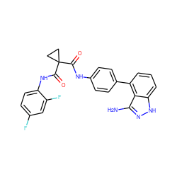 Nc1n[nH]c2cccc(-c3ccc(NC(=O)C4(C(=O)Nc5ccc(F)cc5F)CC4)cc3)c12 ZINC000299863793