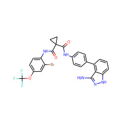 Nc1n[nH]c2cccc(-c3ccc(NC(=O)C4(C(=O)Nc5ccc(OC(F)(F)F)cc5Br)CC4)cc3)c12 ZINC001772605042