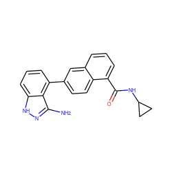 Nc1n[nH]c2cccc(-c3ccc4c(C(=O)NC5CC5)cccc4c3)c12 ZINC000169350197