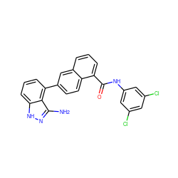 Nc1n[nH]c2cccc(-c3ccc4c(C(=O)Nc5cc(Cl)cc(Cl)c5)cccc4c3)c12 ZINC000169350189