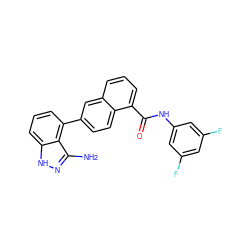 Nc1n[nH]c2cccc(-c3ccc4c(C(=O)Nc5cc(F)cc(F)c5)cccc4c3)c12 ZINC000169350186