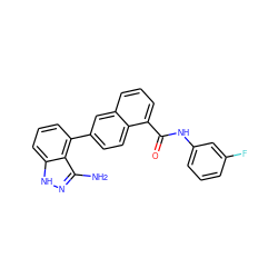 Nc1n[nH]c2cccc(-c3ccc4c(C(=O)Nc5cccc(F)c5)cccc4c3)c12 ZINC000169350183