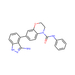 Nc1n[nH]c2cccc(-c3ccc4c(c3)OCCN4C(=O)Nc3ccccc3)c12 ZINC000169350207