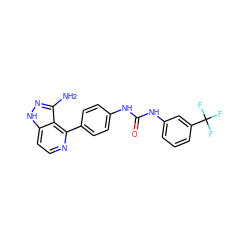 Nc1n[nH]c2ccnc(-c3ccc(NC(=O)Nc4cccc(C(F)(F)F)c4)cc3)c12 ZINC000029129815