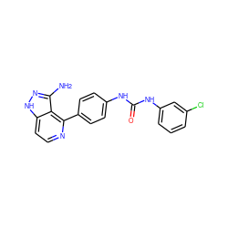 Nc1n[nH]c2ccnc(-c3ccc(NC(=O)Nc4cccc(Cl)c4)cc3)c12 ZINC000029129896