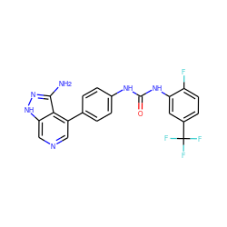 Nc1n[nH]c2cncc(-c3ccc(NC(=O)Nc4cc(C(F)(F)F)ccc4F)cc3)c12 ZINC000029130064