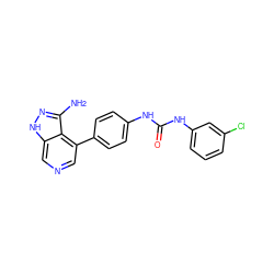 Nc1n[nH]c2cncc(-c3ccc(NC(=O)Nc4cccc(Cl)c4)cc3)c12 ZINC000029130193