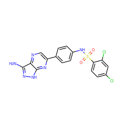 Nc1n[nH]c2nc(-c3ccc(NS(=O)(=O)c4ccc(Cl)cc4Cl)cc3)cnc12 ZINC000299836984