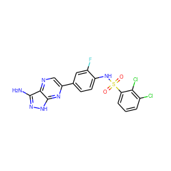 Nc1n[nH]c2nc(-c3ccc(NS(=O)(=O)c4cccc(Cl)c4Cl)c(F)c3)cnc12 ZINC000148822188