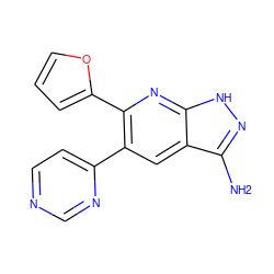 Nc1n[nH]c2nc(-c3ccco3)c(-c3ccncn3)cc12 ZINC000049089179