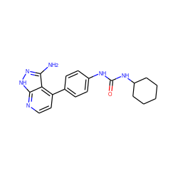 Nc1n[nH]c2nccc(-c3ccc(NC(=O)NC4CCCCC4)cc3)c12 ZINC000029129388