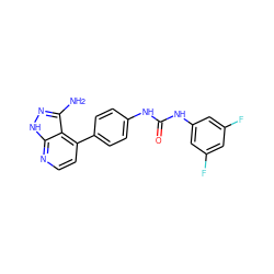 Nc1n[nH]c2nccc(-c3ccc(NC(=O)Nc4cc(F)cc(F)c4)cc3)c12 ZINC000029129480