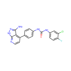 Nc1n[nH]c2nccc(-c3ccc(NC(=O)Nc4ccc(F)c(Cl)c4)cc3)c12 ZINC000029129188