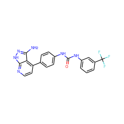 Nc1n[nH]c2nccc(-c3ccc(NC(=O)Nc4cccc(C(F)(F)F)c4)cc3)c12 ZINC000029129566