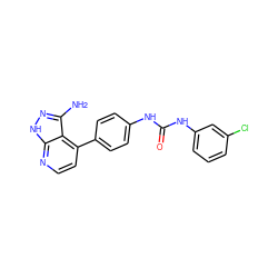 Nc1n[nH]c2nccc(-c3ccc(NC(=O)Nc4cccc(Cl)c4)cc3)c12 ZINC000029129564