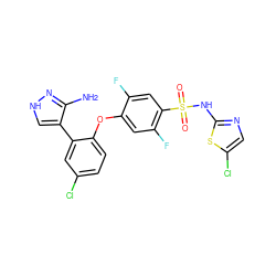 Nc1n[nH]cc1-c1cc(Cl)ccc1Oc1cc(F)c(S(=O)(=O)Nc2ncc(Cl)s2)cc1F ZINC000095580785