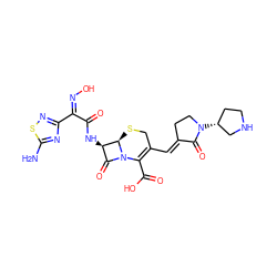 Nc1nc(/C(=N/O)C(=O)N[C@@H]2C(=O)N3C(C(=O)O)=C(/C=C4\CCN([C@@H]5CCNC5)C4=O)CS[C@H]23)ns1 ZINC000004424091