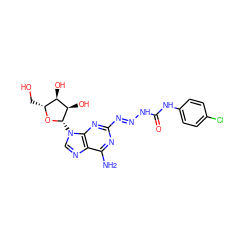 Nc1nc(/N=N/NC(=O)Nc2ccc(Cl)cc2)nc2c1ncn2[C@@H]1O[C@H](CO)[C@@H](O)[C@H]1O ZINC000013517381