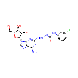 Nc1nc(/N=N/NC(=O)Nc2cccc(Cl)c2)nc2c1ncn2[C@@H]1O[C@H](CO)[C@@H](O)[C@H]1O ZINC000013517391