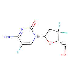 Nc1nc(=O)n([C@@H]2CC(F)(F)[C@H](CO)O2)cc1F ZINC000013524530