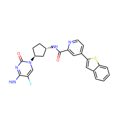 Nc1nc(=O)n([C@H]2CC[C@H](NC(=O)c3cc(-c4cc5ccccc5s4)ccn3)C2)cc1F ZINC000049033306