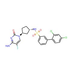 Nc1nc(=O)n([C@H]2CC[C@H](NS(=O)(=O)c3cccc(-c4ccc(Cl)cc4Cl)c3)C2)cc1F ZINC000049031587