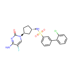 Nc1nc(=O)n([C@H]2CC[C@H](NS(=O)(=O)c3cccc(-c4ccccc4Cl)c3)C2)cc1F ZINC000049032396