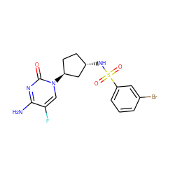 Nc1nc(=O)n([C@H]2CC[C@H](NS(=O)(=O)c3cccc(Br)c3)C2)cc1F ZINC000049032902