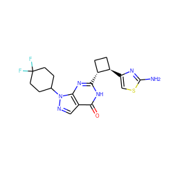 Nc1nc([C@@H]2CC[C@H]2c2nc3c(cnn3C3CCC(F)(F)CC3)c(=O)[nH]2)cs1 ZINC000145046926