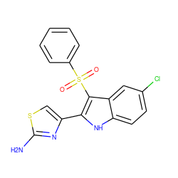 Nc1nc(-c2[nH]c3ccc(Cl)cc3c2S(=O)(=O)c2ccccc2)cs1 ZINC000005939148