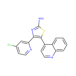 Nc1nc(-c2cc(Cl)ccn2)c(-c2ccnc3ccccc23)s1 ZINC000013581985