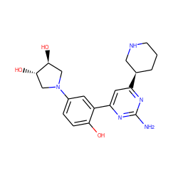 Nc1nc(-c2cc(N3C[C@H](O)[C@@H](O)C3)ccc2O)cc([C@@H]2CCCNC2)n1 ZINC000072139694