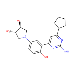 Nc1nc(-c2cc(N3C[C@H](O)[C@@H](O)C3)ccc2O)cc(C2CCCC2)n1 ZINC000072110429