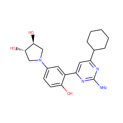 Nc1nc(-c2cc(N3C[C@H](O)[C@@H](O)C3)ccc2O)cc(C2CCCCC2)n1 ZINC000072109020