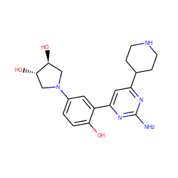 Nc1nc(-c2cc(N3C[C@H](O)[C@@H](O)C3)ccc2O)cc(C2CCNCC2)n1 ZINC000072109021