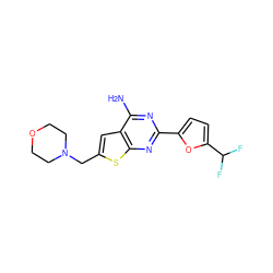 Nc1nc(-c2ccc(C(F)F)o2)nc2sc(CN3CCOCC3)cc12 ZINC000118598463