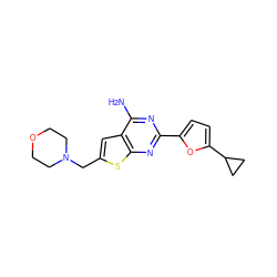 Nc1nc(-c2ccc(C3CC3)o2)nc2sc(CN3CCOCC3)cc12 ZINC000118598911