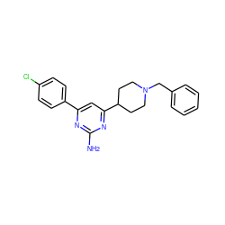 Nc1nc(-c2ccc(Cl)cc2)cc(C2CCN(Cc3ccccc3)CC2)n1 ZINC000000600294