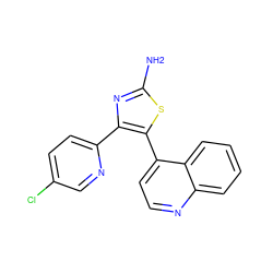 Nc1nc(-c2ccc(Cl)cn2)c(-c2ccnc3ccccc23)s1 ZINC000013581983