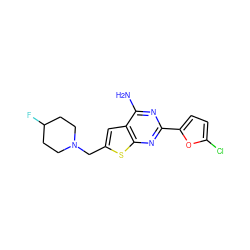 Nc1nc(-c2ccc(Cl)o2)nc2sc(CN3CCC(F)CC3)cc12 ZINC000118596419