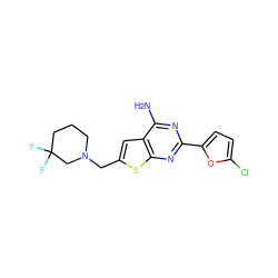 Nc1nc(-c2ccc(Cl)o2)nc2sc(CN3CCCC(F)(F)C3)cc12 ZINC000118593129